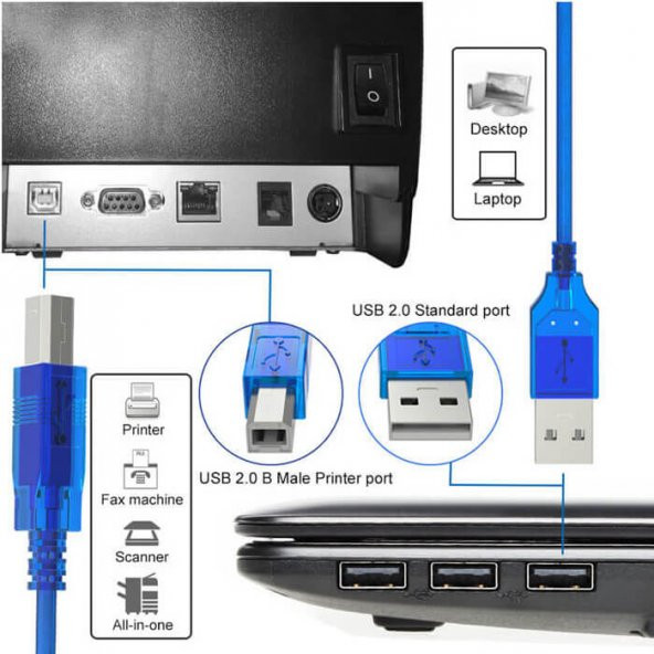 1 Metre Usb 2.0 Yazıcı Kablosu - Usb Tip B Kablo - 5