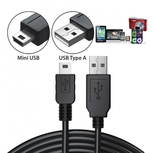 Wozlo 5 Pin Mini Usb Mp3 Mp4 Kamera Navigasyon PS3 Kol Şarj Kablosu 3 M