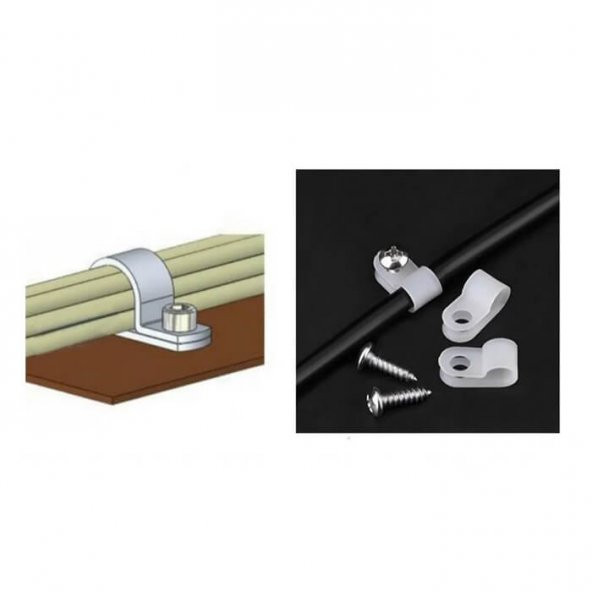 30Mm R Tipi Kelepçe Plastik Kablo Klipsi - Kablo Toplayıcı Beyaz - Resim 4