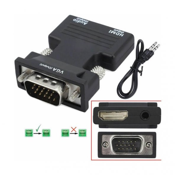 Hdmi To Vga Kablo Çevirici Dönüştürücü Adaptör Hdmı Ses Destekli (551664313)