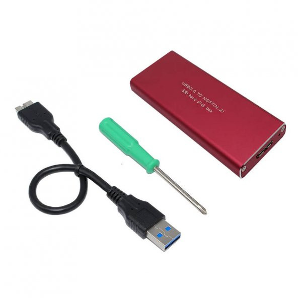 Wozlo M.2 NGFF to USB 3.0 SSD SATA HDD Aliminyum Harddisk Kutusu Kırmızı