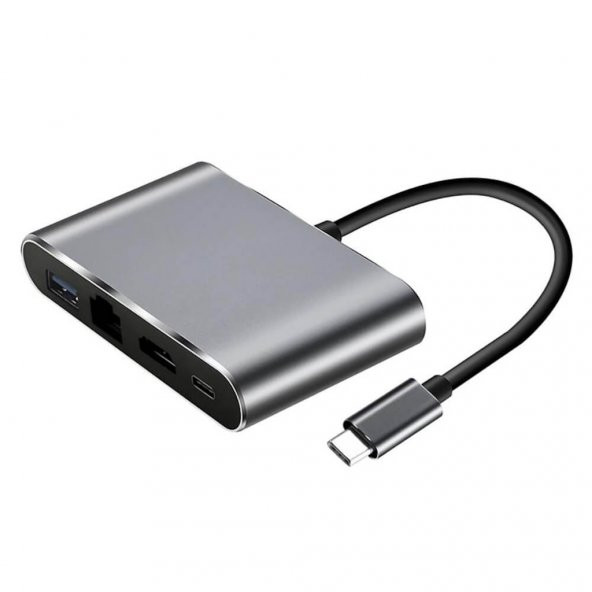 4In1 Type C To Usb 3.0 + Hdmi + Gigabit Ethernet + Type-C Adaptör (551664302) - 2