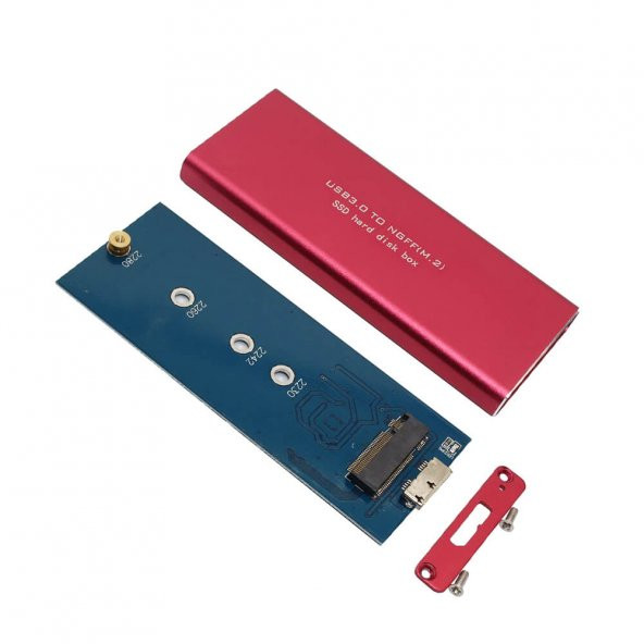Wozlo M.2 NGFF to USB 3.0 SSD SATA HDD Aliminyum Harddisk Kutusu Kırmızı - 2