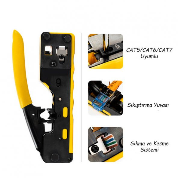 Wozlo Cat7 Cat6 Cat5 RJ45 Sıkma Pensesi 6P6C, 6P4C, 6P2C, RJ11, RJ12 Network Pense - Resim 3