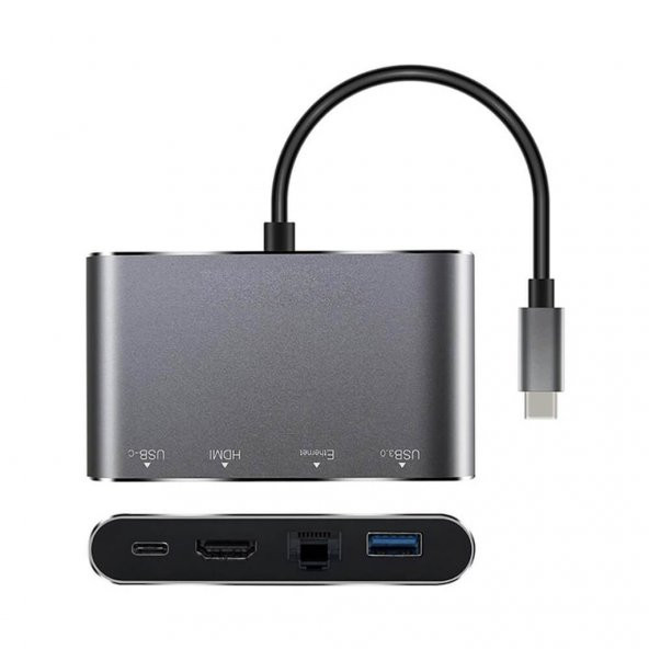 4In1 Type C To Usb 3.0 + Hdmi + Gigabit Ethernet + Type-C Adaptör (551664302) - 4