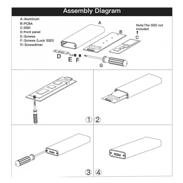 Fideco USB 3.1 Gen2 Type-C to M.2 PCIe NVMe SSD Harddisk Kutusu Gri - Resim 4