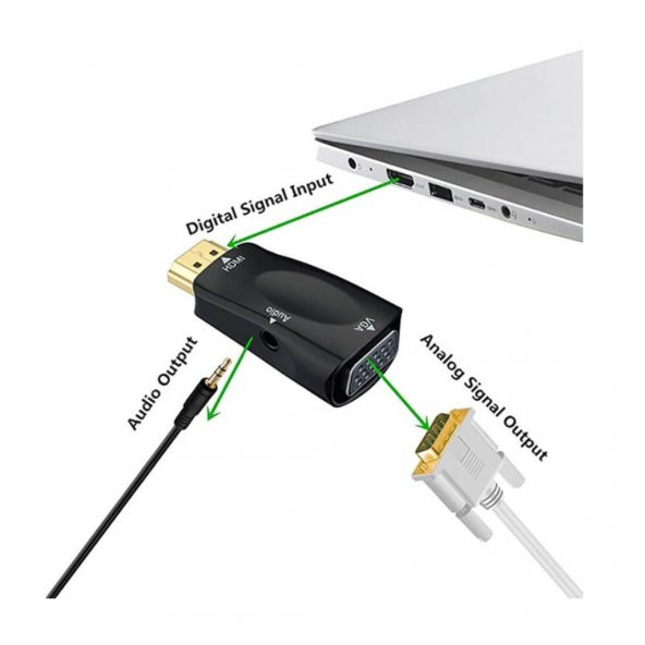 Hdmi To Vga Çevirici Dönüştürücü Adaptör 3.5Mm Ses Çıkışlı 1080P (551664310) - 6