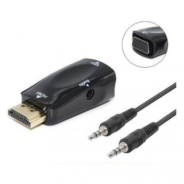 Hdmi To Vga Çevirici Dönüştürücü Adaptör 3.5Mm Ses Çıkışlı 1080P (551664310) - 8