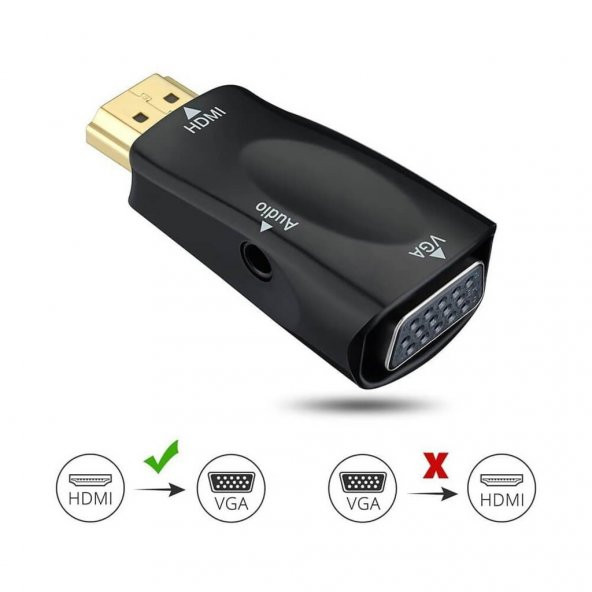 Hdmi To Vga Çevirici Dönüştürücü Adaptör 3.5Mm Ses Çıkışlı 1080P (551664310) - 3