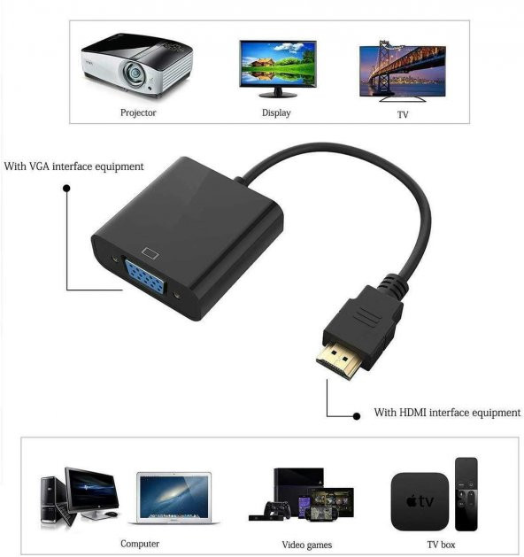 Hdmi To Vga Kablo Çevirici Siyah - Resim 3