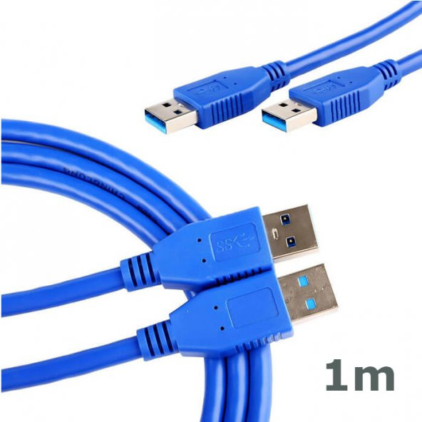 Wozlo USB 3.0 Erkek Erkek Kablo Mavi İki Ucu Erkek Usb 3.0 Data Bağlantı Kablosu 1 M