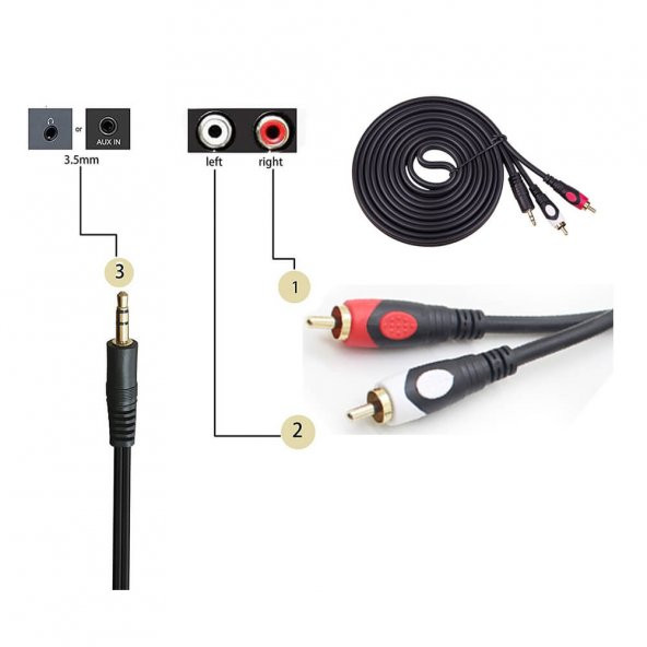 2 Rca Lale To Stereo 3.5 MM Kablo Özel Bakır Seri 1.8 M - Resim 3