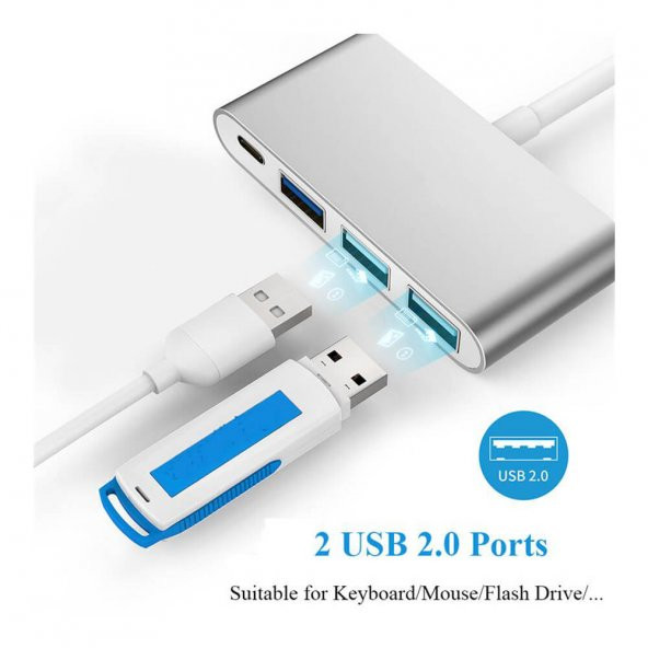 Type C To 2xUsb 2.0 + Usb 3.0 Hub Çoklayıcı + Usb-C Metal Gövde - 5
