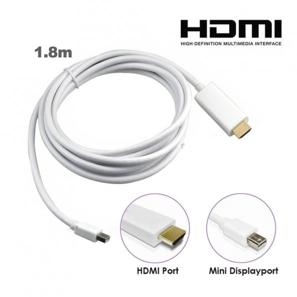 Apple Macbook Mini Displayport Thunderbolt To Hdmi Kablo 1.8M