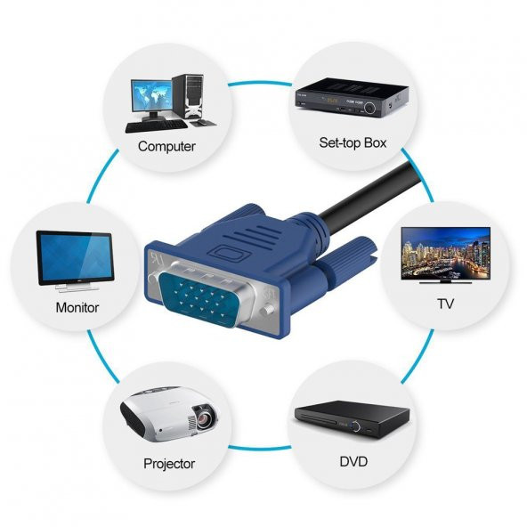 5M Metre Vga Kablo - Ekran Lcd Monitör Kablosu - 5