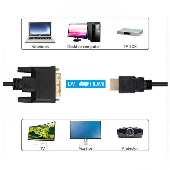Hdmi To Dvi Kablo Dvi To Hdmi Altın Görüntü Kablosu Çift Yönlü 5M - 4
