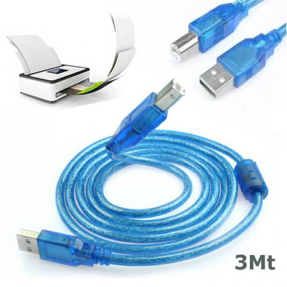 Yazici Kablosu Printer Usb 2.0 Filtreli 3 Metre