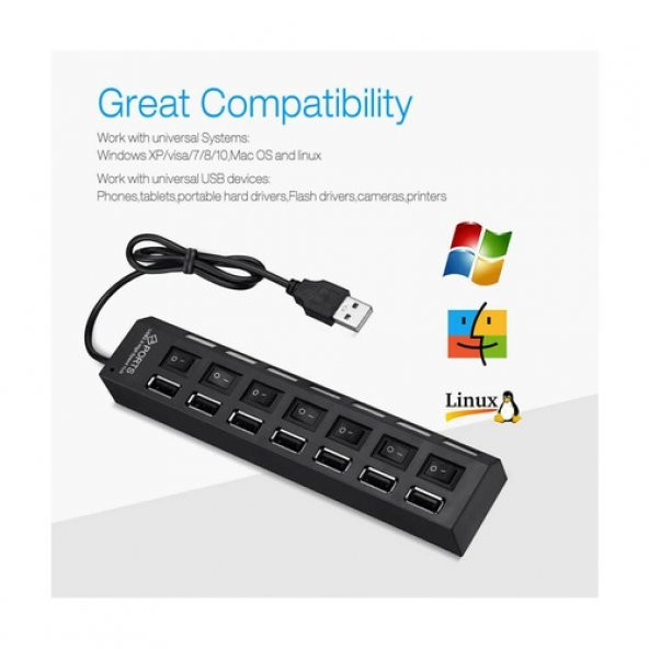 7 Port Usb Hub - On/Off Switch Işıklı - Usb Çoklayıcı - Chipli (519136778) - Resim 8