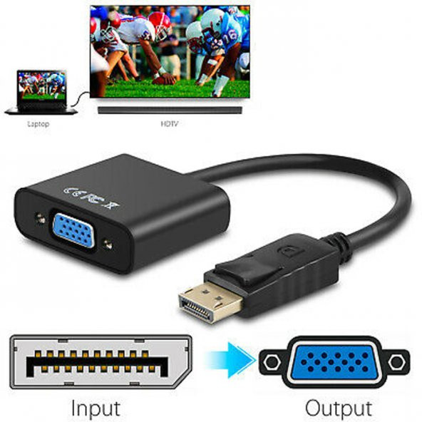 Displayport To Vga Çevirici Dönüştürücü Laptop Tv Monitör Bağlama - Resim 10