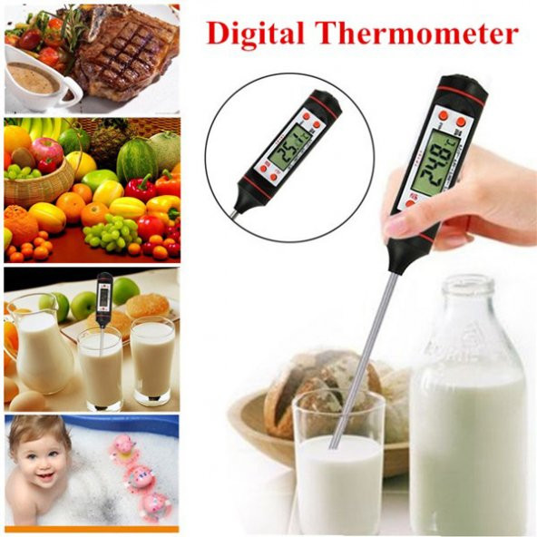Dijital Termometre Mutfak Gıda Yiyecek Termometre Pil Dahil Siyah N11.624