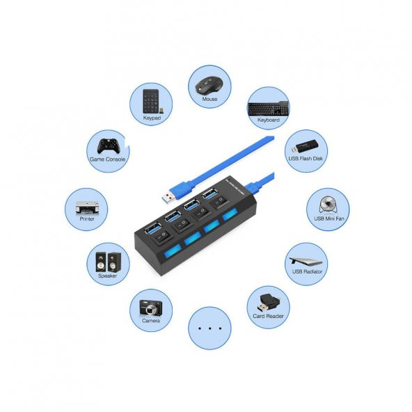 Usb 3.0 4 Port Çoklayıcı Hub Anahtarlı Işıklı On Off Chipli Model - 5