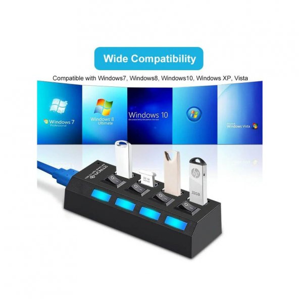 4 Port Usb 3.0 Çoklayıcı Hub Anahtarlı Işıklı On Off Chipli Model - Resim 6