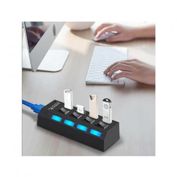 4 Port Usb 3.0 Çoklayıcı Hub Anahtarlı Işıklı On Off Chipli Model - Resim 8