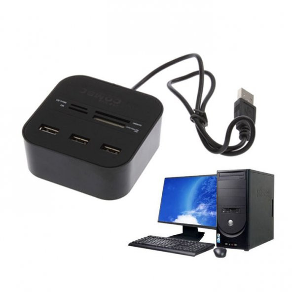 3 Port Usb 2.0 Hub Usb Çoklayıcı Usb Kart Okuyucu - Resim 4