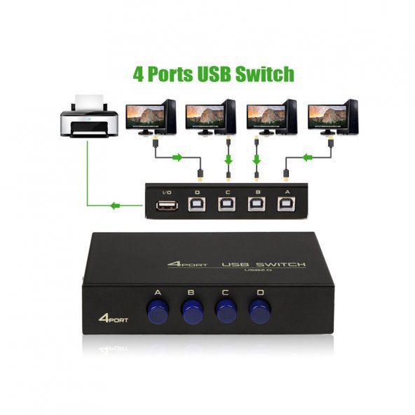4 Port Çoklu Bağlantı Yazıcı Printer Usb Çoklayıcı Switch Hub