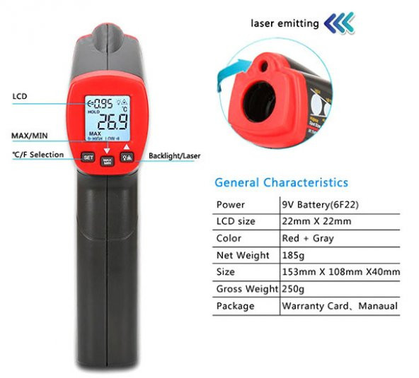 Unı-t Ut300s Lazer Termometre Kızılötesi Temassız Sıcaklık Ölçer N11.523 - 4