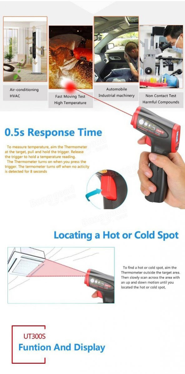 Unı-t Ut300s Lazer Termometre Kızılötesi Temassız Sıcaklık Ölçer N11.523 - 7
