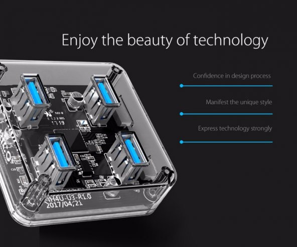 Orico 4 Port Usb 3.0 Çoklayıcı Çoğaltıcı Hub Şeffaf Gövde 5 Gbps - Resim 7