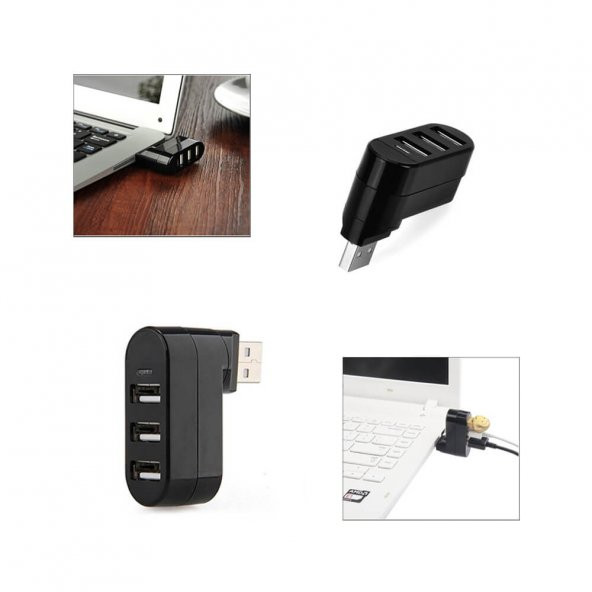 3 Port 360 Dirsek Usb Hub Çoğaltıcı Çoklayıcı Usb 2.0 Çoklama - Resim 3
