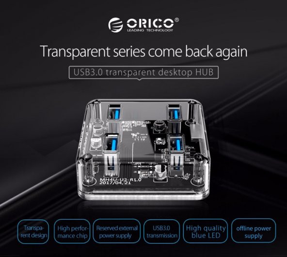 Orico 4 Port Usb 3.0 Çoklayıcı Çoğaltıcı Hub Şeffaf Gövde 5 Gbps - Resim 11