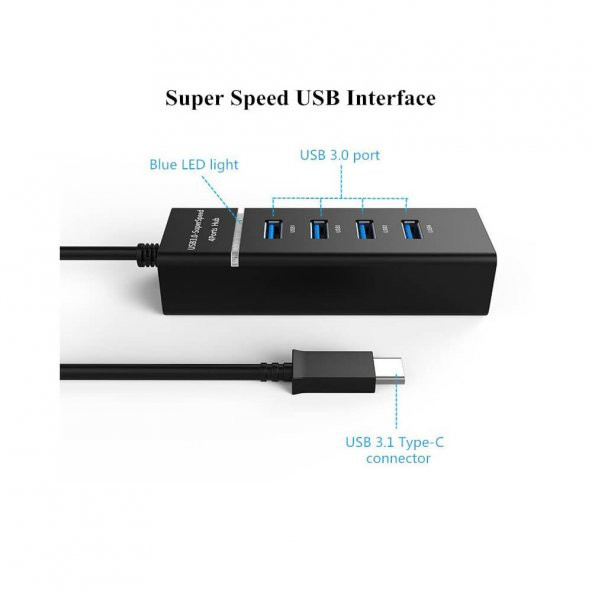 Usb Type C To 4 Port Usb 3.0 Çevirici Hub Çoklayıcı Type C - 8