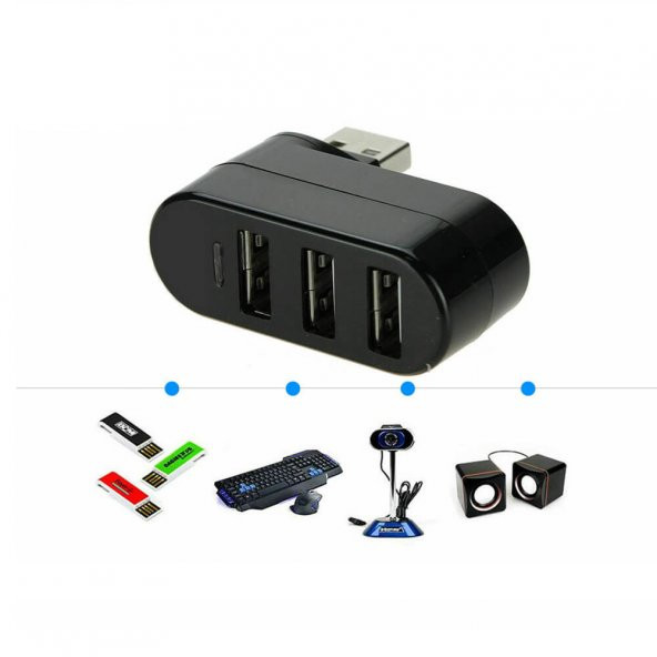3 Port 360 Dirsek Usb Hub Çoğaltıcı Çoklayıcı Usb 2.0 Çoklama - Resim 8