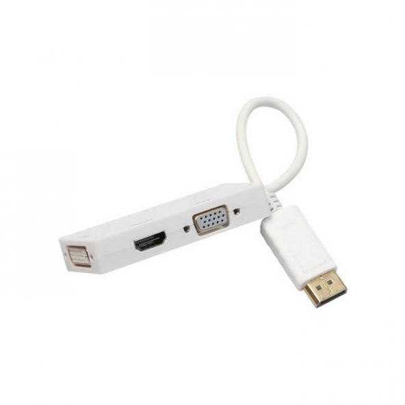 Displayport To Hdmi Vga Dvi Çevirici Adaptör Beyaz - 4