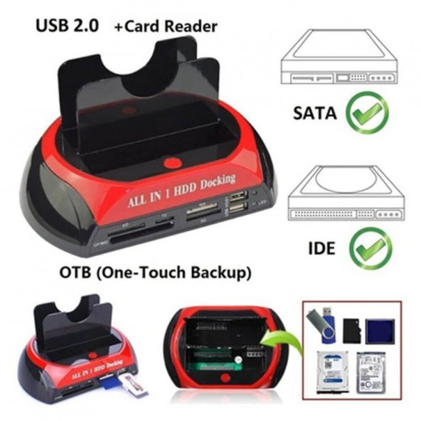 Usb 2.0 Hard Disk Docking Kart Okuyucu Hdd Ssd Klonlama Ide Sata - 4