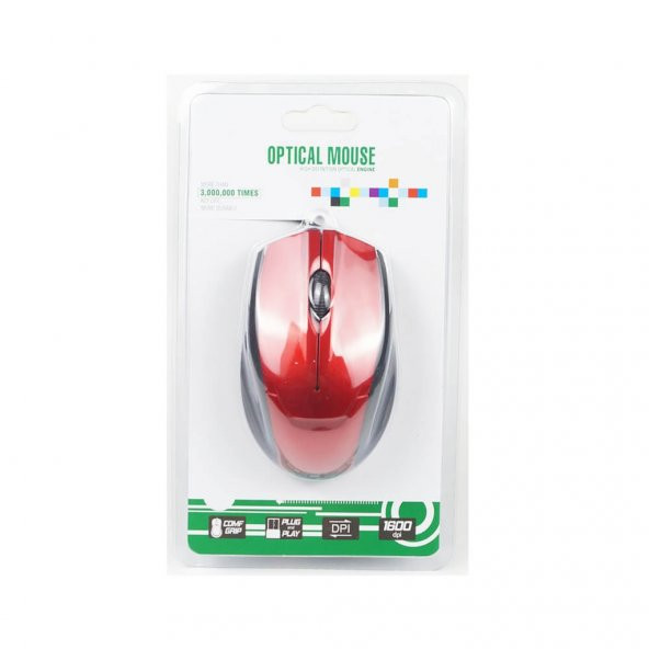 Kablolu Usb Optik Mouse 1600 Dpi Optic Maus Fare - Kırmızı 519129410 - 4