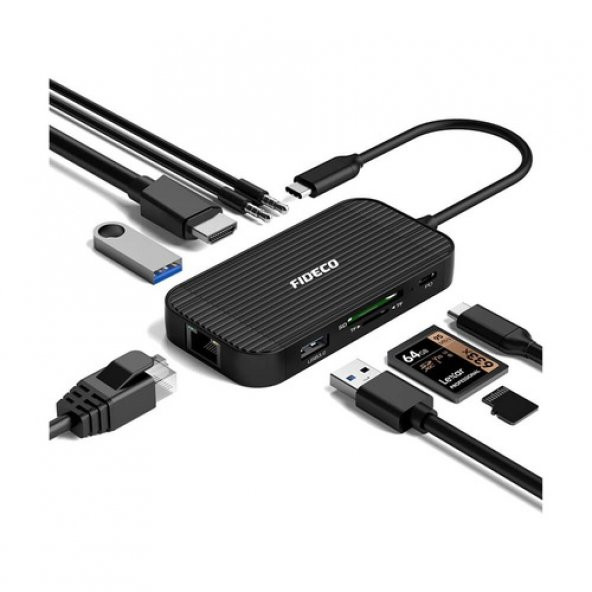 Fideco Type C To 4K Hdmi Gigabit Ethernet Usb 3.0 Hub 9 In 1 (519128014)