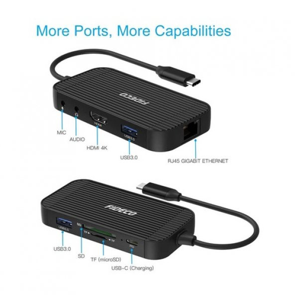 Fideco Type C To 4K Hdmi Gigabit Ethernet Usb 3.0 Hub 9 In 1 (519128014) - 2