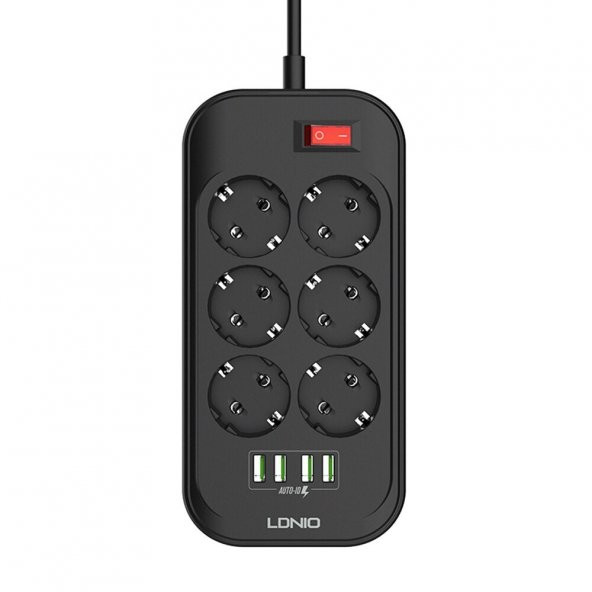 Ldnio SE6403 4xUsb Çıkışlı 6lı Akım Korumalı Priz 2 Metre Siyah