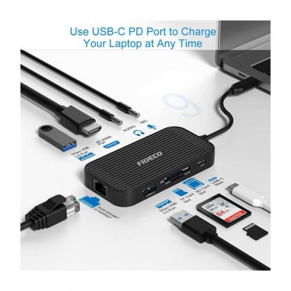 Fideco Type C To 4K Hdmi Gigabit Ethernet Usb 3.0 Hub 9 In 1 (519128014) - 3