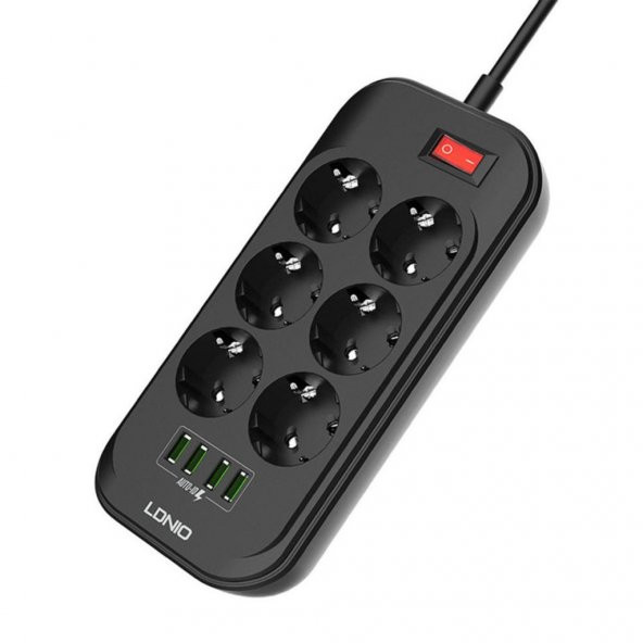 Ldnio SE6403 4xUsb Çıkışlı 6lı Akım Korumalı Priz 2 Metre Siyah - 3