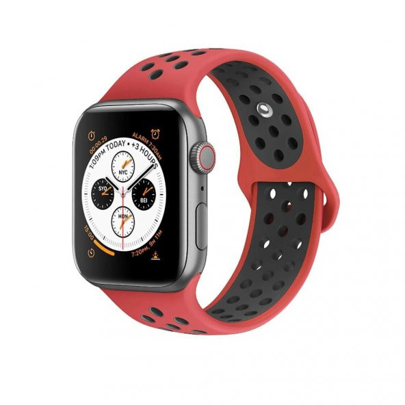 Apple Watch 42-44Mm Silikon Spor Kordon Kayış Kırmızı - Siyah (519058103)