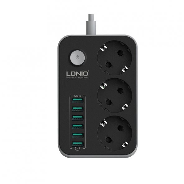 Ldnio SE3631 6xUsb Çıkışlı 3lü Akım Korumalı Priz 2 Metre Siyah - 1