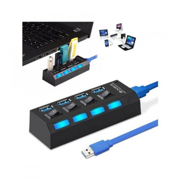 4 Port Usb 3.0 Çoklayıcı Hub Anahtarlı Işıklı Adaptörlü Çoğaltıcı (518992120) - 3