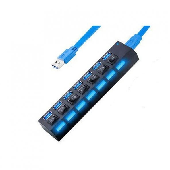 7 Port Usb 3.0 Çoklayıcı Hub Anahtarlı Işıklı Adaptörlü Ic Chipli (518992114) - 2