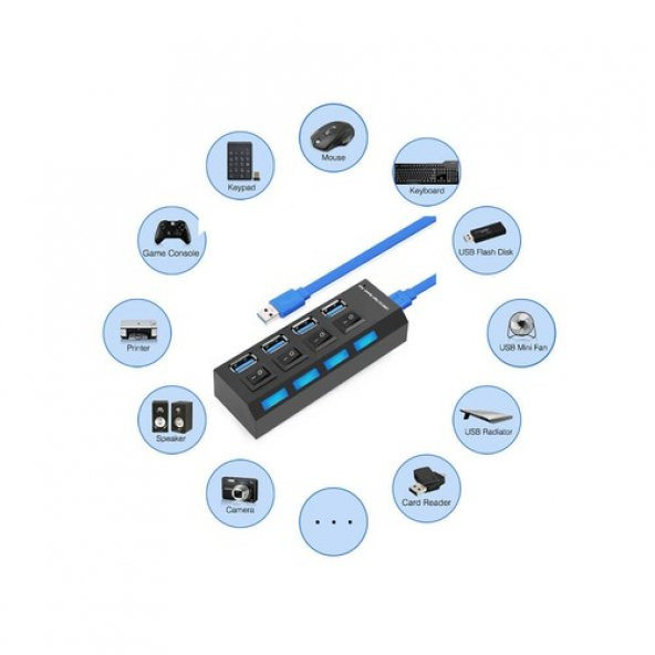 4 Port Usb 3.0 Çoklayıcı Hub Anahtarlı Işıklı Adaptörlü Çoğaltıcı (518992120) - 6