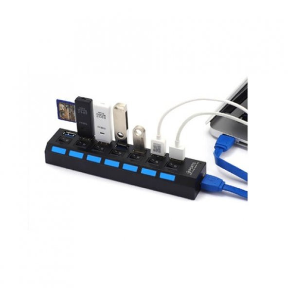 7 Port Usb 3.0 Çoklayıcı Hub Anahtarlı Işıklı Adaptörlü Ic Chipli (518992114) - 5